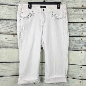 Earl Jean Womens White Capri Jeans 16W Embellished